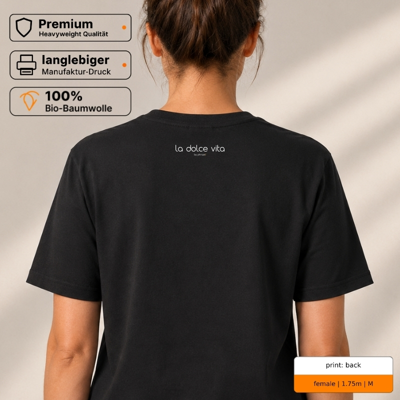 Premium T-Shirt mit „GELATO. SUBITO.“ Italo-Motiv und Backprint „la dolce vita“